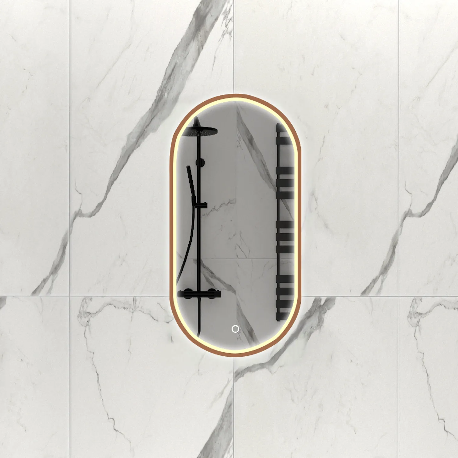 DutchLine - Ovaal Ledspiegel Met Frame - 450x900 - Geborsteld Koper
