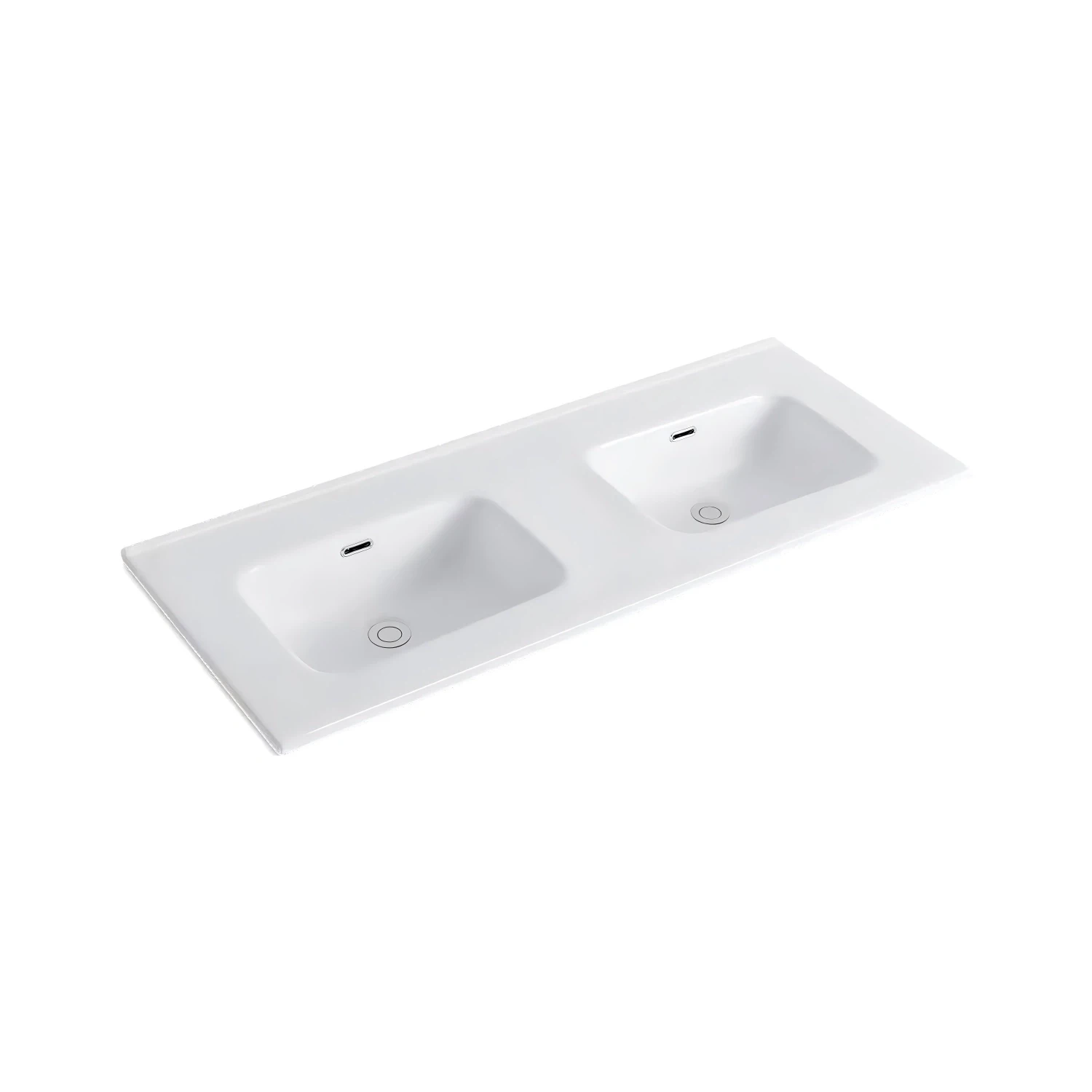 Keramische Wastafel OVI - Glans wit - Zonder Kraangaten - 2 Wasbakken - 1210x465x170mm